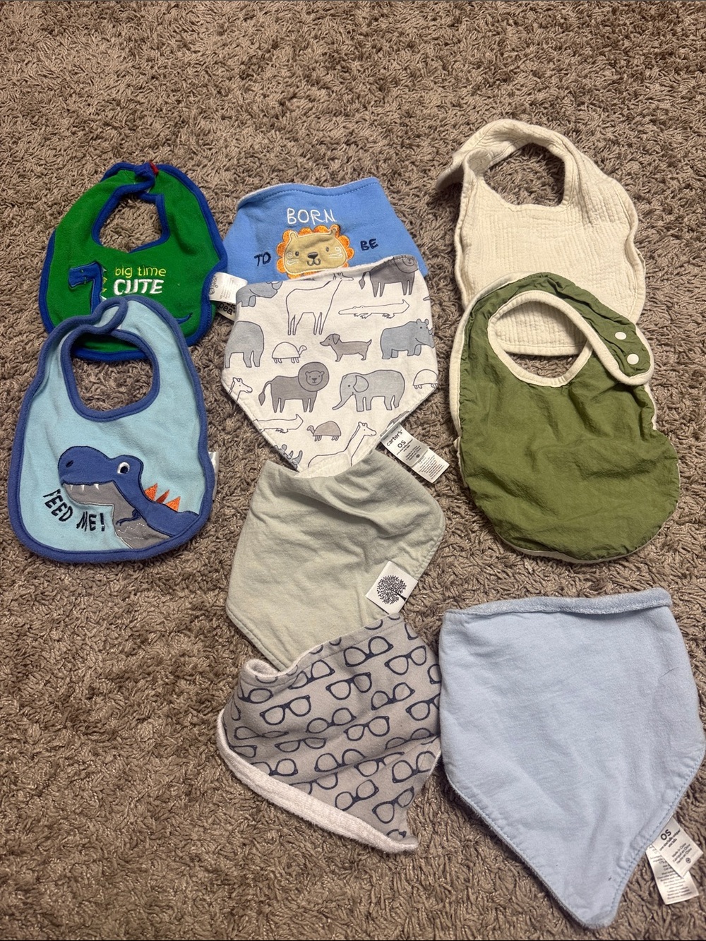 Baby Bib Bundle - Assorted Blue, Green, White, Gray (Brand Unspecified)